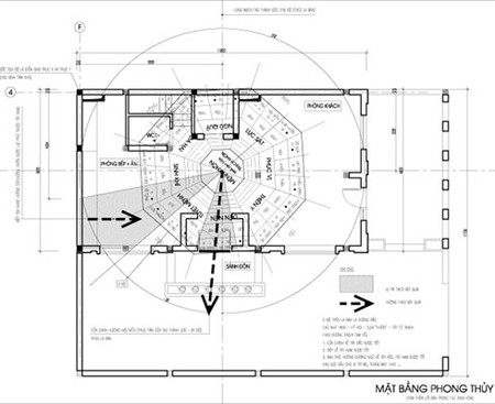 Xác định tâm nhà. 1 Sơ đồ ứng dụng phong thủy cho chủ nhà sinh năm 1959.