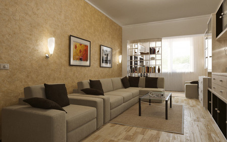 Trang trí và sắp xếp nội thất cho phòng khách nhà chung cư 4 Chiếc sofa lớn thay cho nhiều ghế, tạo nên sự gần gũi cho các thành viên trong gia đình.