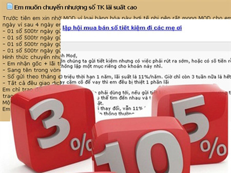 Nhiều người có sổ tiết kiệm gửi ngân hàng đang rao bán lại cả sổ 1 Với cách làm này, hai bên đều có lợi nhờ được hưởng lãi suất cao.