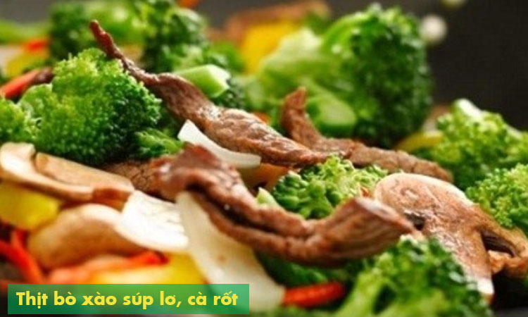 Món súp lơ, cà rốt xào với thịt bò 1 Món súp lơ, cà rốt xào với thịt bò 1